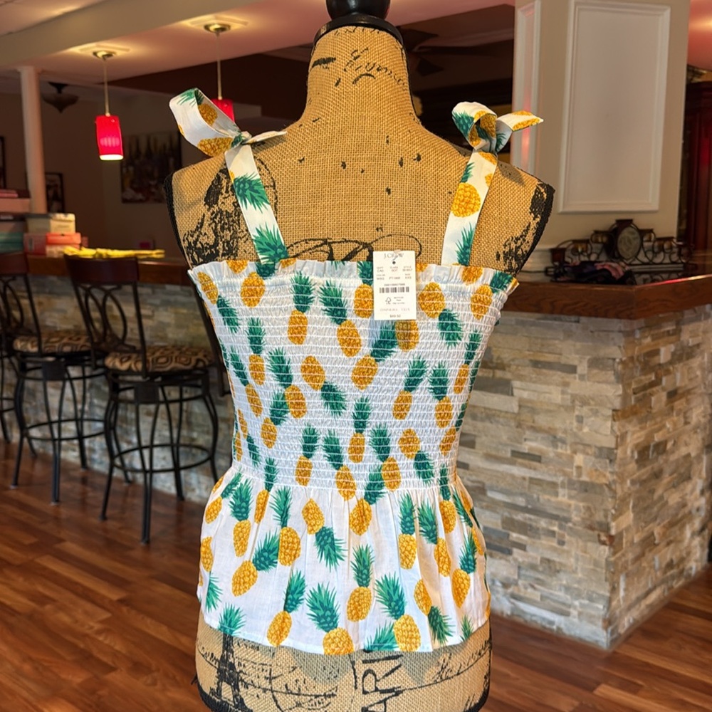 J. Crew size XSS cute white summer top with tie straps and pineapples all over - Picture 3 of 3